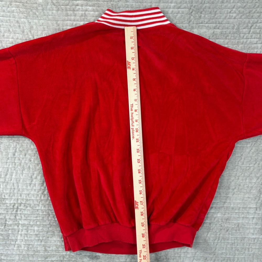Vintage Di Carlo of California Red Velour Henley Sweatshirt Small Striped Collar - Picture 7 of 7